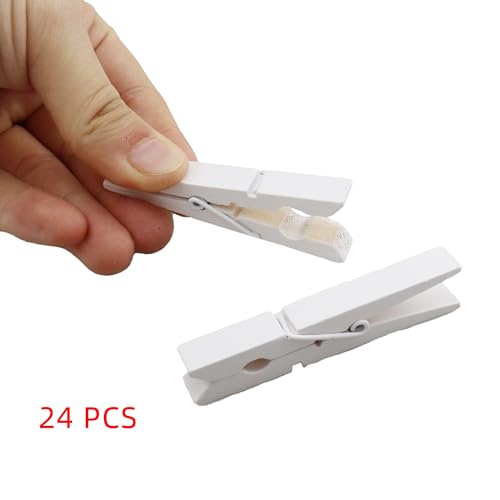 HEEHEE 24 PCS 2.83 Inch White Wooden Clothespins Strong Spring Grip Durable Natural Wood Texture Multipurpose for Crafts Laundry Photo Hanging - size: White 2.83x0.39" (7.2x1cm)-24 PCS