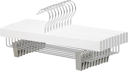 Amazon Basics Durable Wooden Pants and Skirt Hangers with Clips,Closet Organizer,White,(Pack of 60) - size: 60-Pack