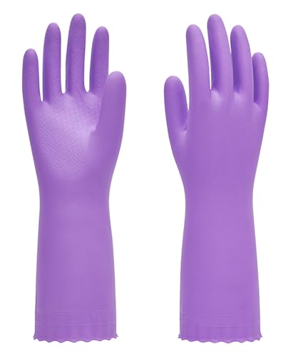 PACIFIC PPE Cleaning Gloves with Latex free, Dishwashing Kitchen Gloves with Cotton Flocked Liner, Reusable, Non-Slip, Water Resistant Household Gloves, Purple, Medium - color: Purple, size: Medium (Pack of 1)