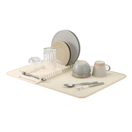 Umbra Udry Dish Drying Rack with Mat, Folds Flat for Storage, Linen - color: Linen, size: 24" x 18"