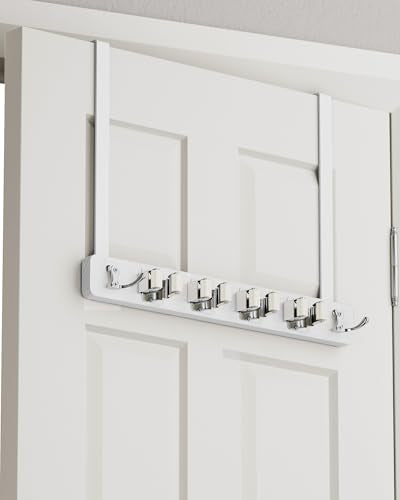 BS-VOG Over the Door Broom and Mop Holder, Broom Hanger, 4 Slots & 4 Hooks - color: White