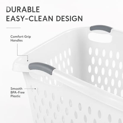Extra Large Laundry Basket 2.7 Bushel with Handles 2 Pack - color: Pearl white 2pcs