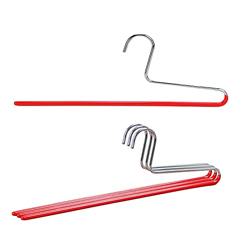 Mawa by Reston Lloyd Trouser Series Non-Slip Space-Saving Clothes Hanger with Single Rod for Pants, Style KH/1, Set of 4, Red - color: Set of 4, size: Red