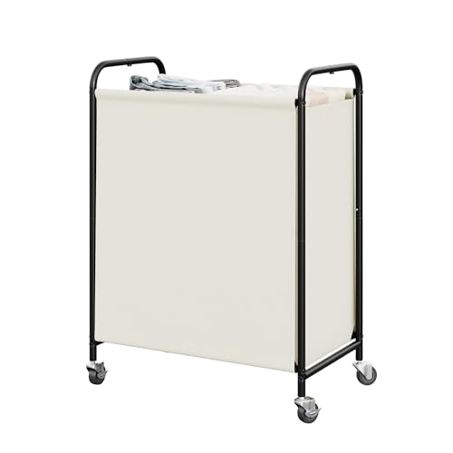 GRANNY SAYS 2 Section Laundry Sorter, 130L Large Hamper Basket with Wheels - color: Beige, size: 130L