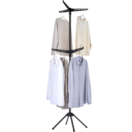 CASAMAYA Clothes Drying Rack Foldable, 74.8 inch 2 Tier Laundry Drying Rack with Rotating Clothes Rail for 54 Pieces of Clothes, Space Saving, Indoor, Stainless Steel, Black CDR002B11 - color: Black, size: 2-Tier Standard