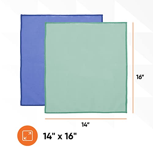 Superio Microfiber Window Cleaning Cloth, Mirror & Glass Miracle Cloth Lint & Streak Free, Washable, Large Eco-Friendly for Electronics, Cars, Tv Screens, Glasses...Cleans with Plain Water (14x16 4) - color: Green/Blue, size: 4 Pack