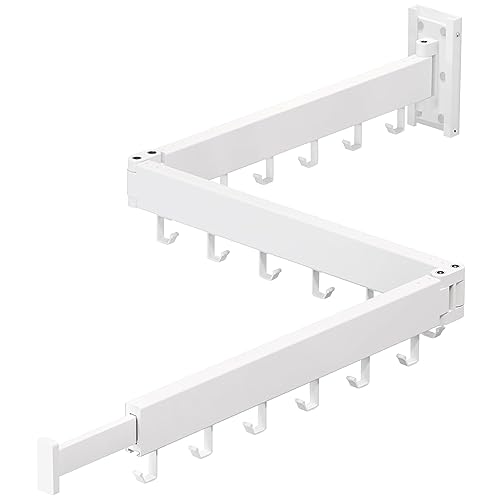 Dr.DJ Clothes Drying Rack for Laundry, Retractable Clothes Hanger Rack Wall Mounted Folding Indoor, Drying Rack, Space Saver Clothes Rack,Collapsible (Tri-Fold) with 18 J-Hooks Laundry Rack White - color: White