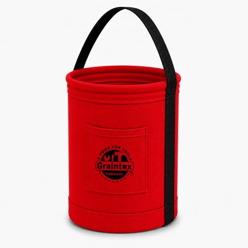 Graintex Canvas Utility Bucket 9.5"x14", Round Tool Bucket, Reinforced Base & Carry Handle, Ripstop Canvas, Ideal Multi-Purpose Bag for Jobsite, Gardening, Home Use, Tool Storage (Red) - color: Red