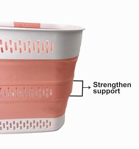SAMMART 40L (10.5 Gallon) Collapsible Plastic Laundry Basket with Handles - Foldable Pop Up Storage Container/Organizer - Portable Laundry Hamper - Space Saving (1, Grey/Quartz Pink) - color: Grey/Quartz Pink