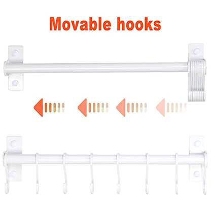 Dseap Kitchen Utensil Holder Hanger, Pot and Pan Rack Wall Mounted, Kitchen Rail with 8 Hooks for Hanging Cooking Utensils, Mugs, Spoons, Wall Mounted, White - color: White