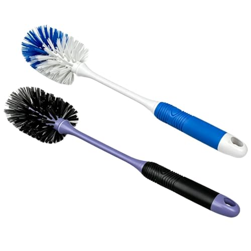 Kitchen Bottle Brush 2 Pack, Long Handle Bottle Cleaning Brush for Water Bottles, Tumblers, Thermos, Glassware and Narrow Neck Containers, Black and Blue