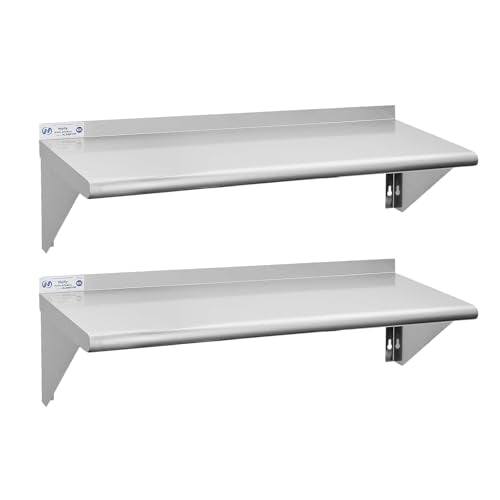 Hally Stainless Steel Shelf 2 Pack Wall Mounted Metal Shelves 12"x36" NSF - size: 12"x36"