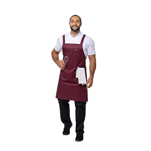 Aquasafe Water-Repellent Cross-Back Bib Apron - Unisex One Size - color: Burgundy