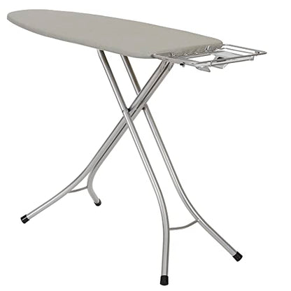 Household Essentials Wide Top Ironing Board with 4‑Leg Steel Frame, Fixed Iron Rest, Silicone‑Coated Cotton Cover, Grey - color: Grey/Silver, size: 49" L, style: With iron station