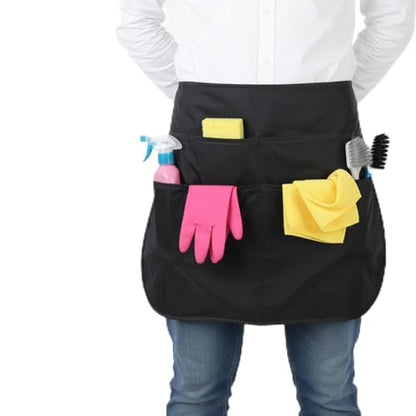 Apron for Cleaning with 5 Pockets, Utility Cleaning Apron for Housekeeping, Housekeeping Aprons - 53x37cm Black