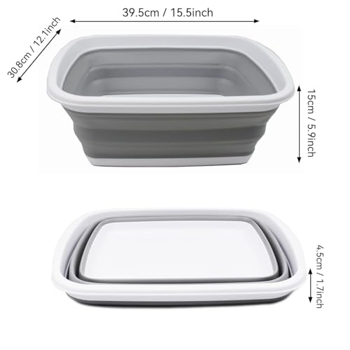 SAMMART 10L (2.6 Gallons) Collapsible Tub - Foldable Dish Tub - Portable Washing Basin - Space Saving Plastic Washtub (White/Grey, 1) - color: White/Grey