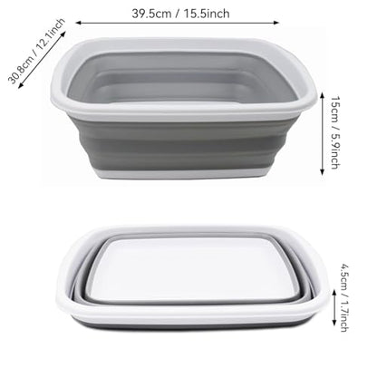 SAMMART 10L (2.6 Gallons) Collapsible Tub - Foldable Dish Tub - Portable Washing Basin - Space Saving Plastic Washtub (White/Grey, 1) - color: White/Grey