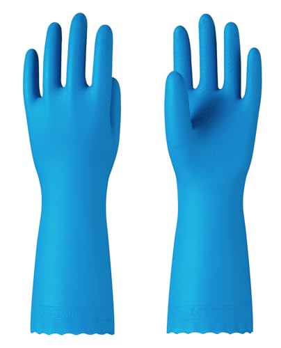 PACIFIC PPE Cleaning Gloves with Latex free, Dishwashing Kitchen Gloves with Cotton Flocked Liner, Reusable, Non-Slip, Water Resistant Household Gloves, Blue, Large - color: Blue, size: Large (Pack of 1)