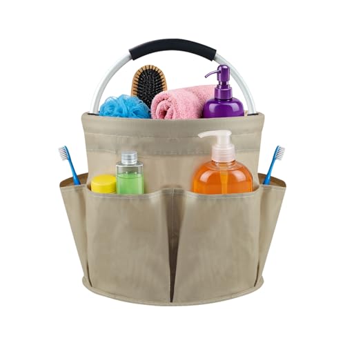 Foldable Cleaning Caddy with Handle and 6 Pockets, Khaki