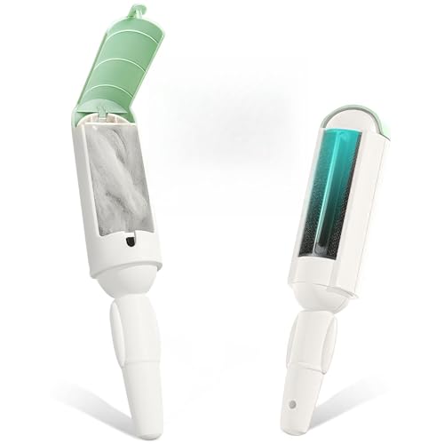 PAKEWAY 2 Pack Pet Hair Remover for Couch & Carpet, Reusable Lint Roller with Self-Cleaning Base, Dog & Cat Fur Remover, Portable Hair Removal Tool - color: Green