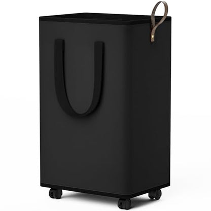 SpaceTrove Rolling Laundry Basket with Wheels, Laundry Hamper, 80L, Black - color: Black, size: 80L