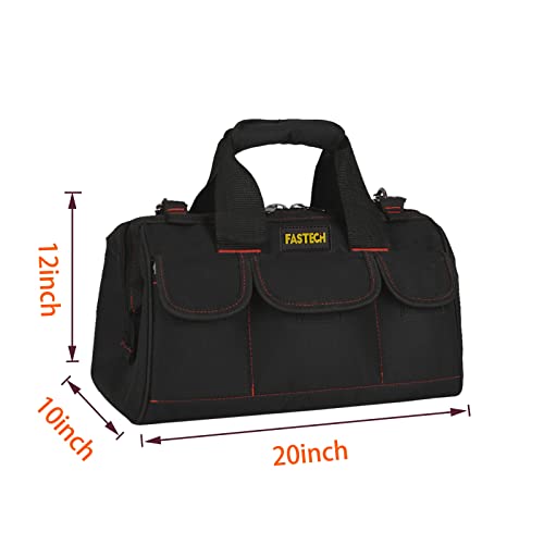 FASTECH 20-inch Heavy Duty Tools Bag with Wide Mouth for Tool Storage, Carrier and Organizer, Tote Bag for Men, Wide Mouth Tote Bag With Inside Pockets (20 Inch) - size: 20IN STANDARD
