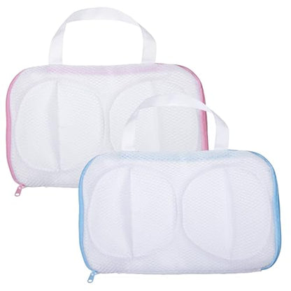 Bra Washing Bags for Laundry 2 Pcs Bra Laundry Bag with 3D Protective Bracket & Zipper Anti-Deformation BraWash Bag for Washing Machine & Storage, Women's Delicates Underwear(Applicable to A-C Cups)