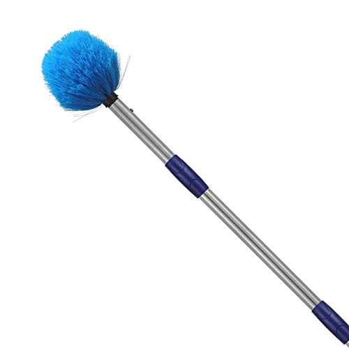 Cobweb Duster with Pole, 4ft Stainless Steel Pole Cobweb Brush with Medium-Stiff Bristles for Walls Beams Shelves Iight Fixtures and Window Screens - size: 4 Foot
