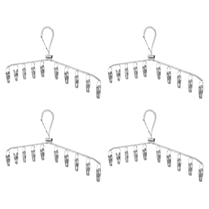 Foldable Clothes Drying Rack with Clips, Windproof Hook, 4 Pack