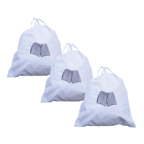 Lingerie Bag for Travel Set of 3, Men Lingerie Bags with Draw Strings, Double-Layered Egyptian Cotton Beach Bags for Swimwear, Underwear & Vacation Storage, 15x15 Inches (White) - color: Men - White