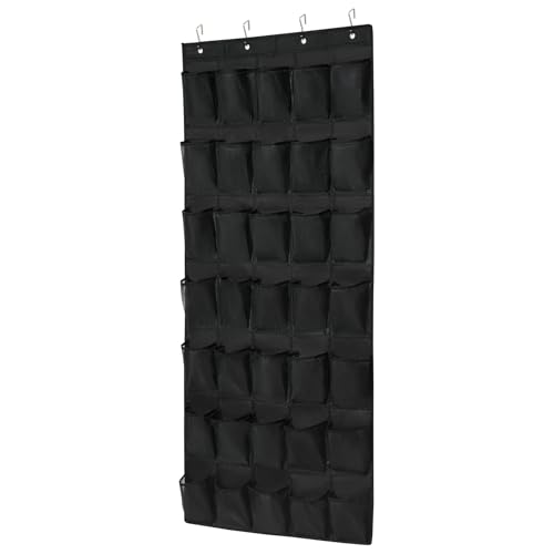 35 Pocket Over Door Shoe Organizer with 4 Metal Hooks（Black） - color: black, size: 66.9" x 27"