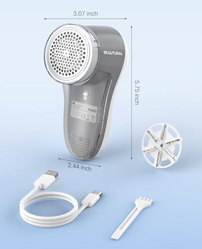 BEAUTURAL Fabric Shaver and Lint Remover, Rechargeable Sweater Defuzzer - color: Gray