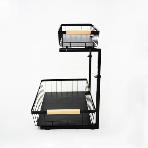 Under Sink Organizer, 2 Tier Pull Out Cabinet Organizers and Storage for Kitchen Bathroom Pantry Laundry, Adjustable Height, Slide Out Thickened Metal Storage Shelf (Black, 1 Pack) - color: Black, size: 1 Pack