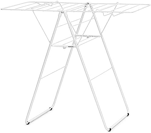 Brabantia HangOn Compact Clothes Drying Rack | 49ft (15m) | White | Small Indoor Clothes Airer Laundry Stand with 2 Fold-Out Wings & Hanger Hooks, Folds Flat, Ideal for Condos | Fits Full Load - color: Fresh White