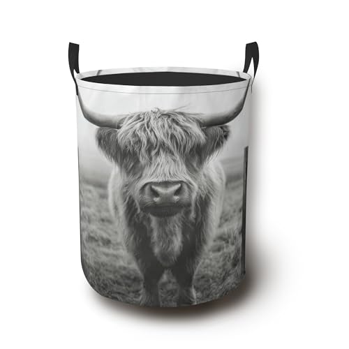 Vintage Farm Highland Cow Laundry Basket,Foldable Oxford Cloth Laundry Hamper with Handles Waterproof Dirty Clothes Storage Basket for Bathroom Bedroom Dorm Room 16" x 20.8" - color: Vintage Farm Highland Cow