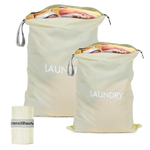 Travel Laundry Bag (2 Pcs - Large + Medium) - Foldable Waterproof Washable Wet Dry Bag for Gym, Swimming, Yoga, and Workout Perfect for Dirty Clothes, Bathing Suits, Travel Accessories (Beige) - color: Beige, size: L+M (2 Pcs) – 23.6"×17.7" + 21.7"×13.8"