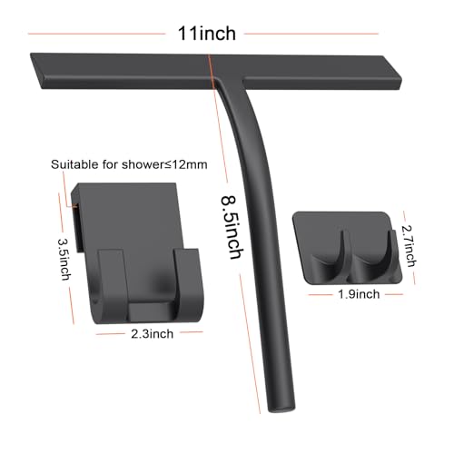 Silicone Shower Squeegee, Black, 11inch - size: 11 inch(2 hooks)