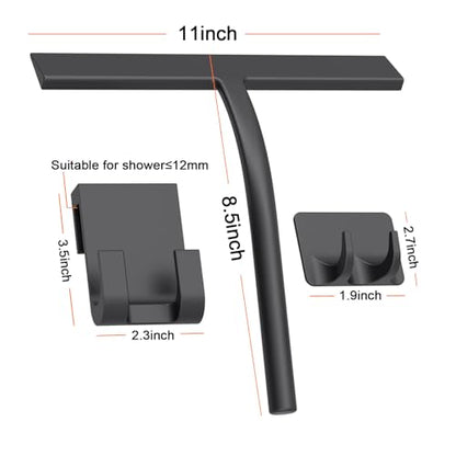 Silicone Shower Squeegee, Black, 11inch - size: 11 inch(2 hooks)