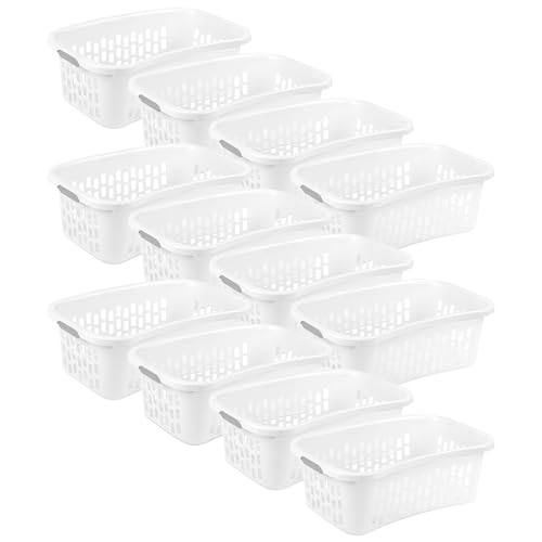 Sterilite HipHold Laundry Basket, Plastic Rectangle Clothes Hamper, 12 Pack - color: White, size: 1.5 Bushel (12 Pack)