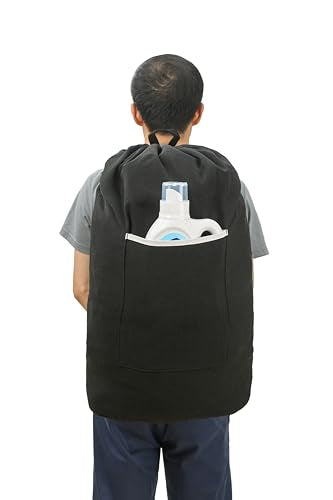 Canvas Laundry Bag, Laundry Backpack, Black, X-Large - color: BLACK, size: X-Large