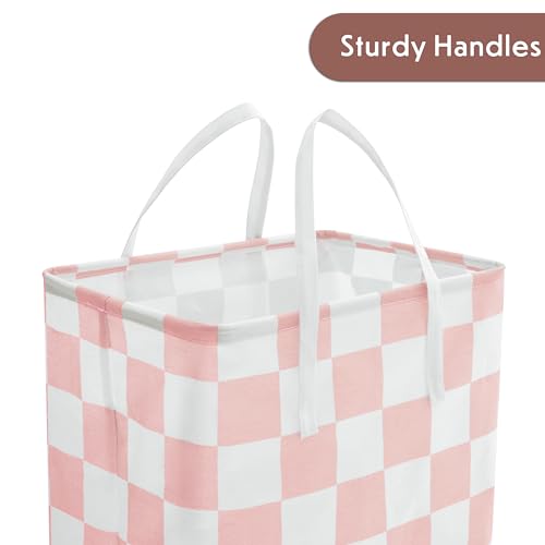 Checkered Laundry Hamper, Pack of 2, Large Pink Collapsible Cloth Hampers Basket for Storage Girls Wome Organization Cute Aesthetic, 2 x 75L - color: Pink