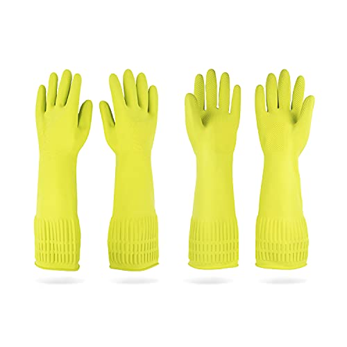 Mamison Rubber Dishwashing Gloves, Non-Slip Kitchen, Green Large, 2 Pairs - color: Green, size: Large (Pack of 2)