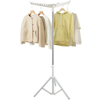 Clothes Drying Rack, Drying Rack 33-68 inches Stable and Heavy-Duty Tripod Base Thickened Stainless Steel Saving Space 27 Pieces of Clothing - color: White