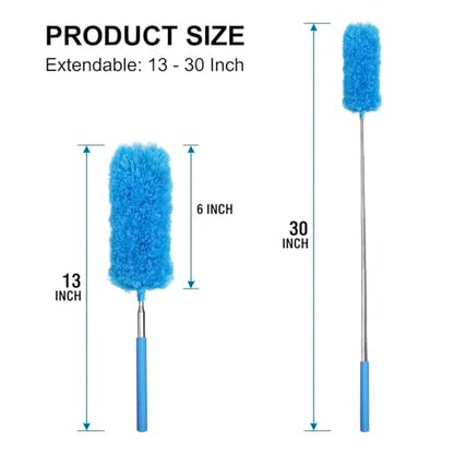 2 Pack Small Washable Microfiber Feather Duster, Microfiber Head, 13" to 30" Extendable Pole, Cleaning Tool for Office, Car, Computer, Furniture