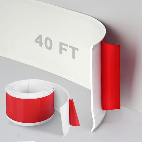 DGSL Flexible Baseboard Trim 4" x 40ft, Self Adhesive Vinyl Wall Base,White - color: White, size: 4 In x 40 Ft