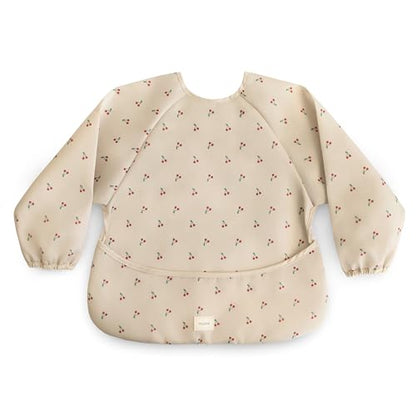 mushie Long Sleeve Baby Bib | Water Resistant Adjustable Fit - color: Cherries