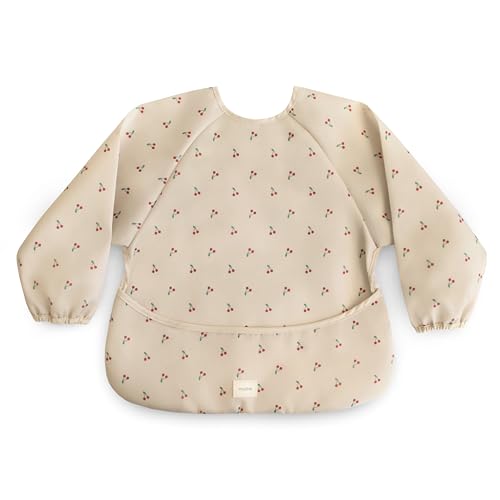 mushie Long Sleeve Baby Bib | Water Resistant Adjustable Fit - color: Cherries