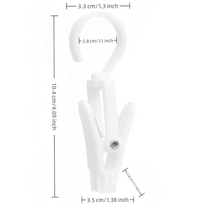 10-Pack Heavy Duty Swivel Clothes Pins - 360° Rotating Hooks for Laundry, Beach Towels, Curtains, Rustproof Stainless Steel Spring, Non-Slip Grip (4.3", White)