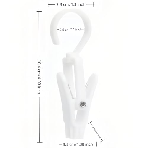 10-Pack Heavy Duty Swivel Clothes Pins - 360° Rotating Hooks for Laundry, Beach Towels, Curtains, Rustproof Stainless Steel Spring, Non-Slip Grip (4.3", White)