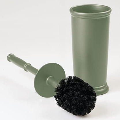 mDesign Toilet Bowl Brush and Holder - Covered Bathroom Toilet Brush - Standing Toilet Bowl Scrubber in Modern Holder - Space Saving, Deep Cleaning Brush for Toilet - Hyde Collection - Olive Green - color: Olive Green, size: Pack of 1